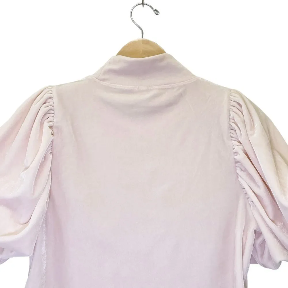Free People Claudia Velvet Tee Puff Sleeve Mockneck Top Ballet Pink Size XS